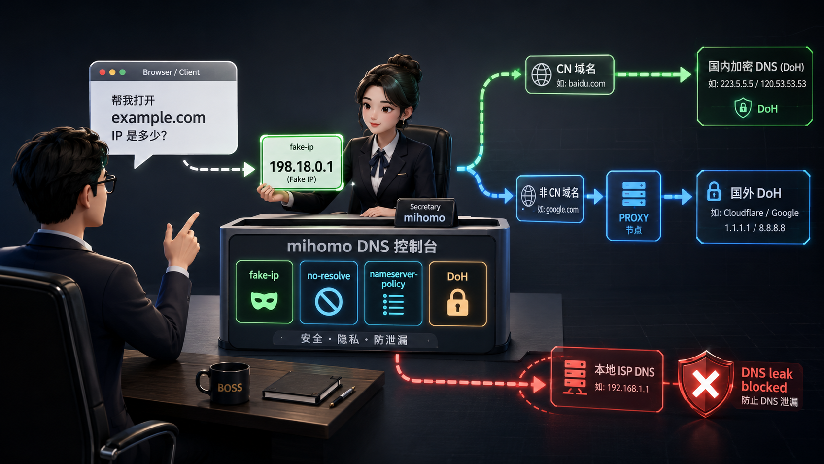 Cover Image of mihomo / Clash 规则进阶：fake-ip + DNS 分流 + no-resolve