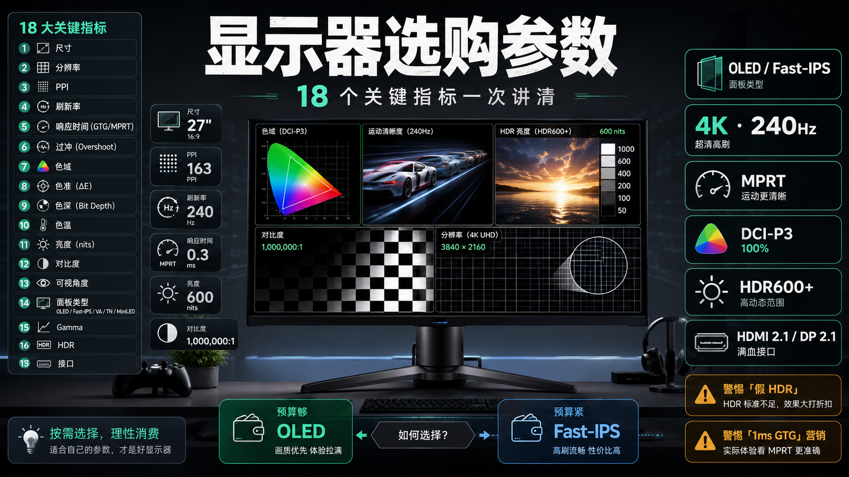 Cover Image of 显示器参数避坑：色域 / 色准 / 刷新率 / HDR 怎么选