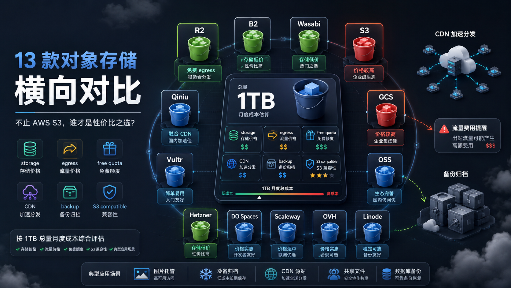 Cover Image of 对象存储横评：R2 / B2 / 七牛 / Tebi / 缤纷云 / S3 怎么选