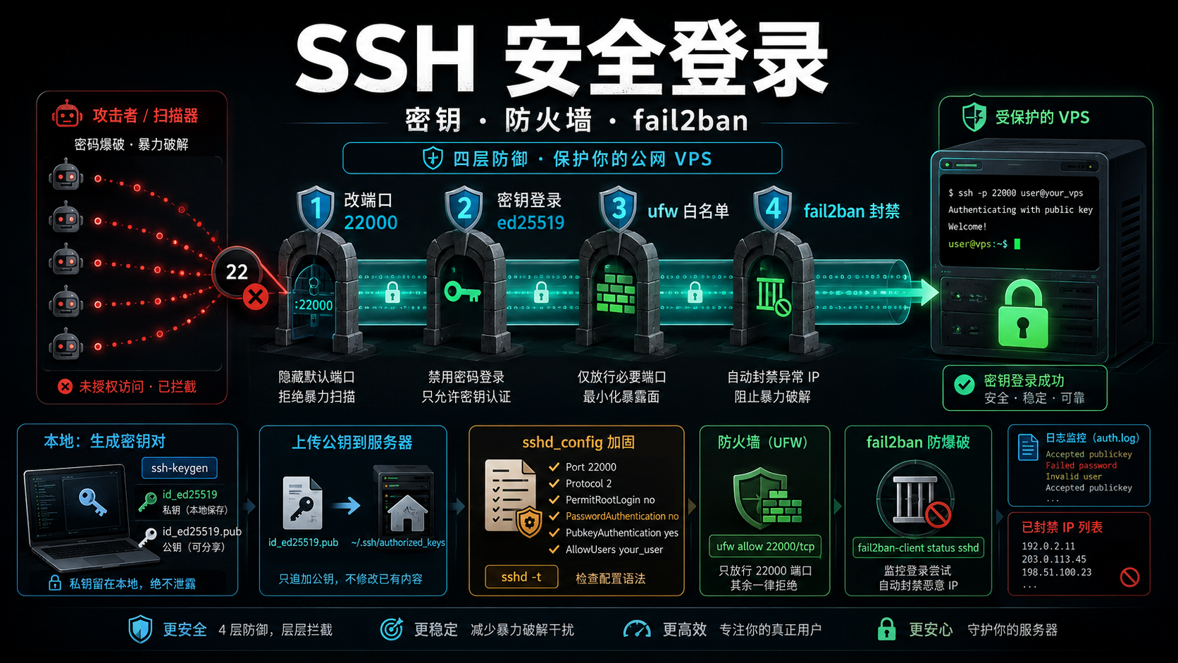 Cover Image of SSH 安全登录终极配置：从密钥生成到 fail2ban